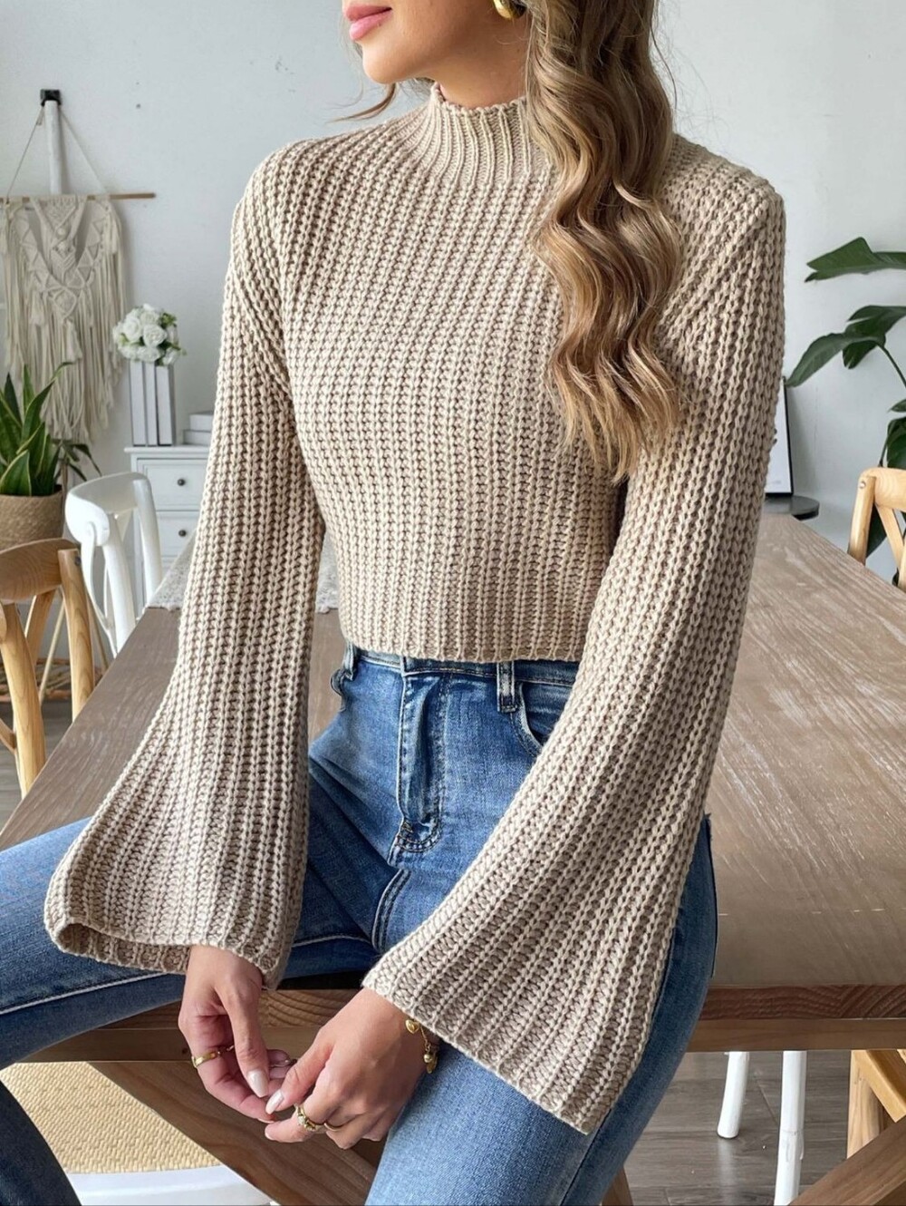 Frosted Grace Mock Neck Sweater - Khaki